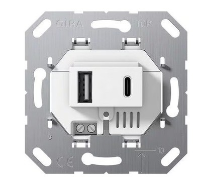 Gira 234900 Einsatz USB-Spannungsversorgung 2fach Typ A / Typ C, System 55, weiß