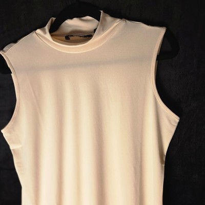 IMAN Global Chic Runway Jersey Mock Neck  Size Large Cream Sleeveless SUBDUED