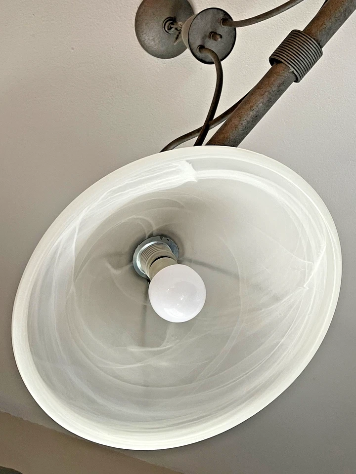 ВИНТАЖНАЯ барная островная 2 СВЕТЛАЯ ЛЮСТРА с втулкой из никелевого матового стекла деревенская стильная - Изображение 4 из 4