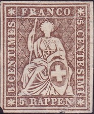 SWITZERLAND 1858 MNH Helvetia issue sc. 36 cv. $325 usd