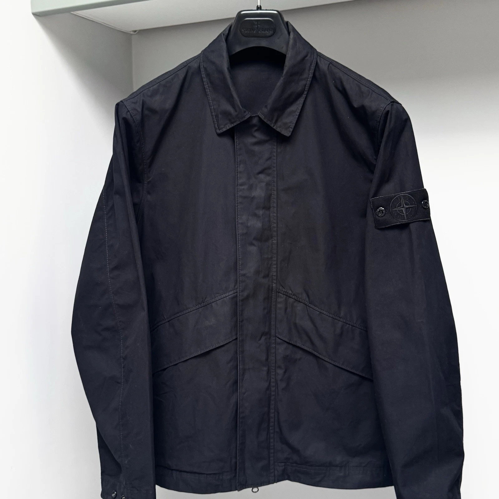 Stone Island Overshirt Jacket Men Large Black Ghost Piece Cotton ptp22” RRP £755