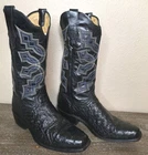 Vintage Tony Lama Black Ostrich Cowboy Boots Made In USA Mens Size 9 D - Nice !