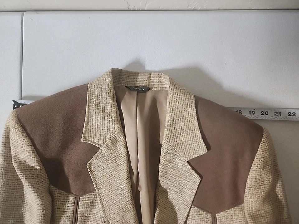 Vintage Pioneer Wear Western Brown Blazer Size 40L Suede Front/Back Poly/Wool - Image 3 of 4