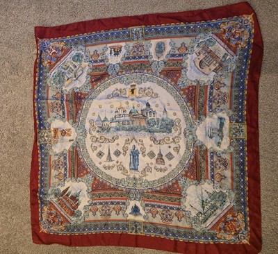 Pavlovo Posad Russian Shawl Scarf 100% Silk 35''x 35'' Moscow Kremlin Complex More
