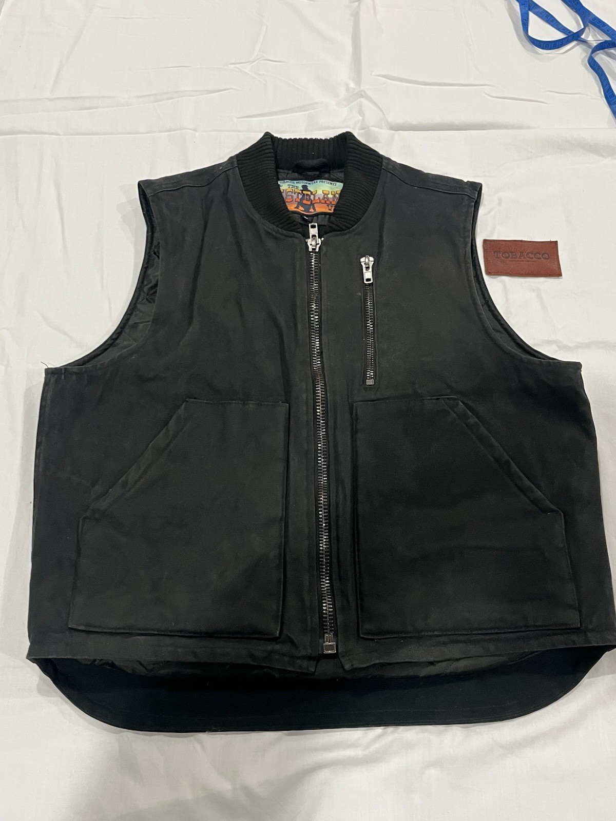 Tobacco Motorwear Wasteland Vest Black Quilt Lined Heavy Waxed Canvas USA Size L