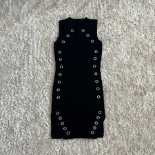 Minkpink Black Knit Slit Mini dress with Silver Grommet Eyelet Small/medium