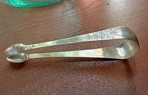 Early American Engraved Coin Silver Tongs! Acorn Ends! NR 24.5 Grams!