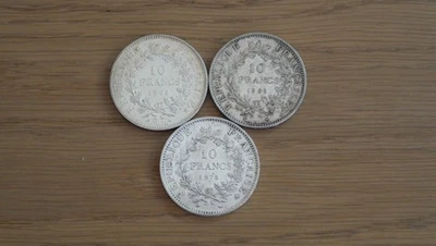 Lot 3 pièces 10 Francs Hercule Argent 900‰ 75 gr 1965–1972 - Photo 1/2