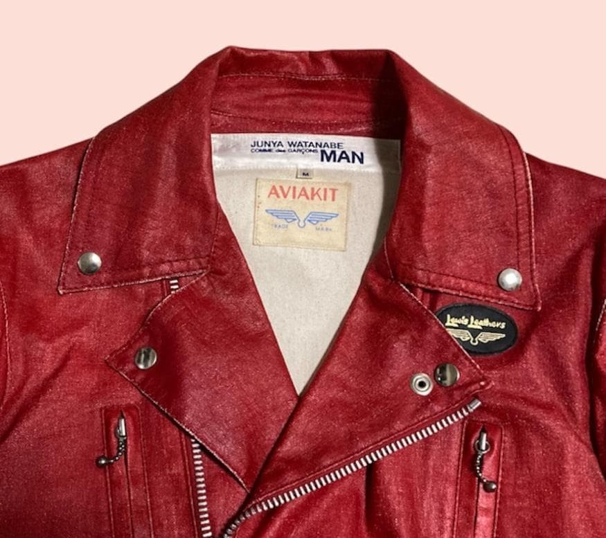 Junya Watanabe Man x Lewis Leather Red Double Riders M Leather Jacket Rare image 5
