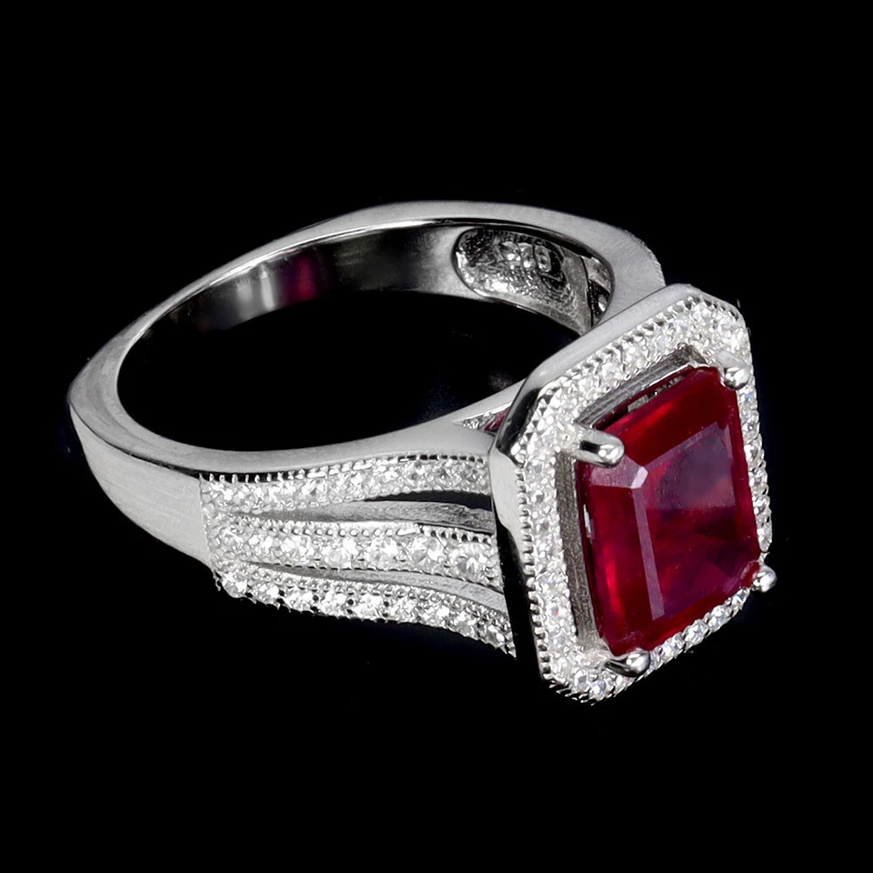 925 Sterling Silver Ring Octagon Ruby 9x7mm Natural Gemstone Jewelry Size 7 - Image 3 of 4