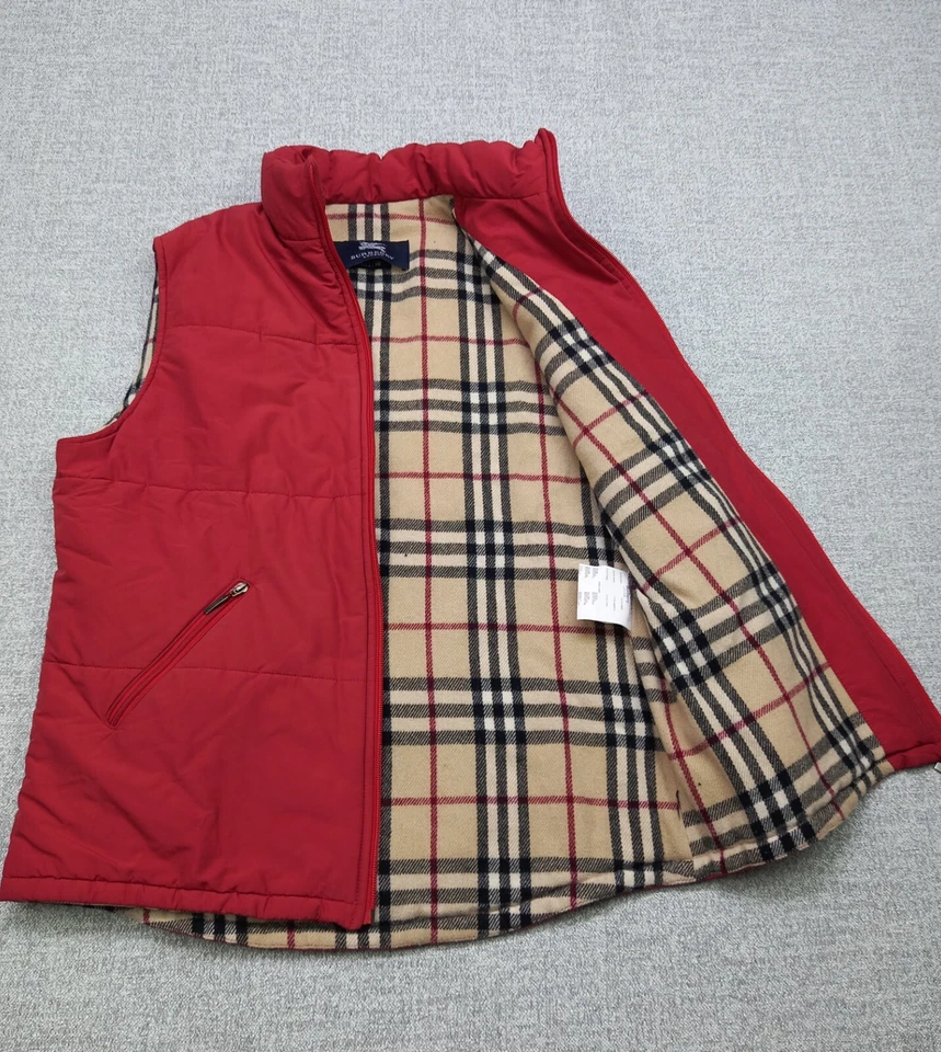 burberry Boys Gilet Vest Nova Check  Red Puffer Sleeveless Zipper Jacket Size 16 - Image 3 of 4