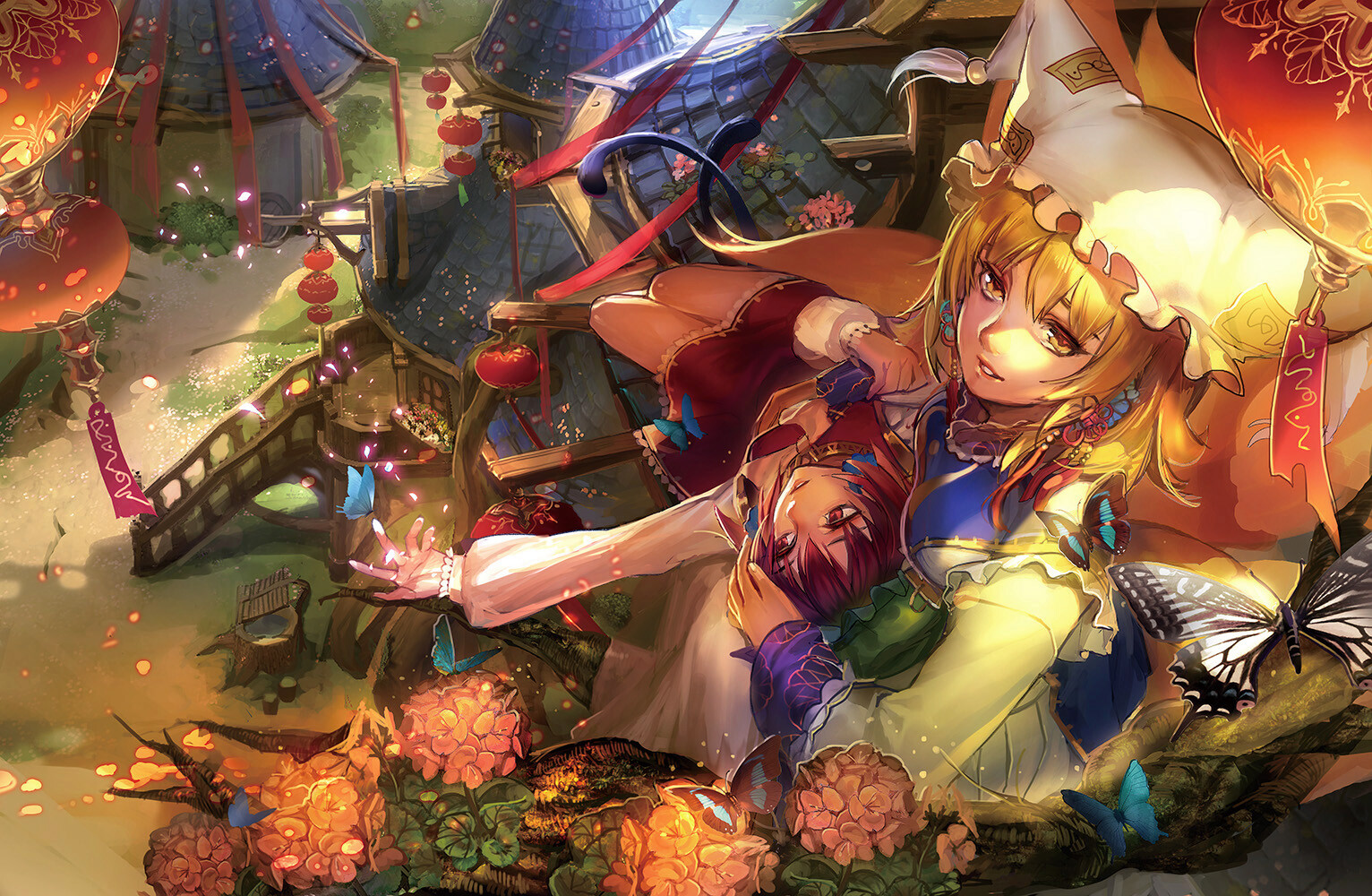 Anime Touhou blonde girl with butterfly custom gaming playmat