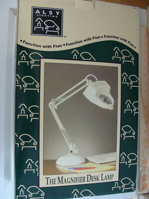Alsy Swing-Arm Magnifier Task Lamp  Home Office Desk NEW NIB white 60 watt D2865