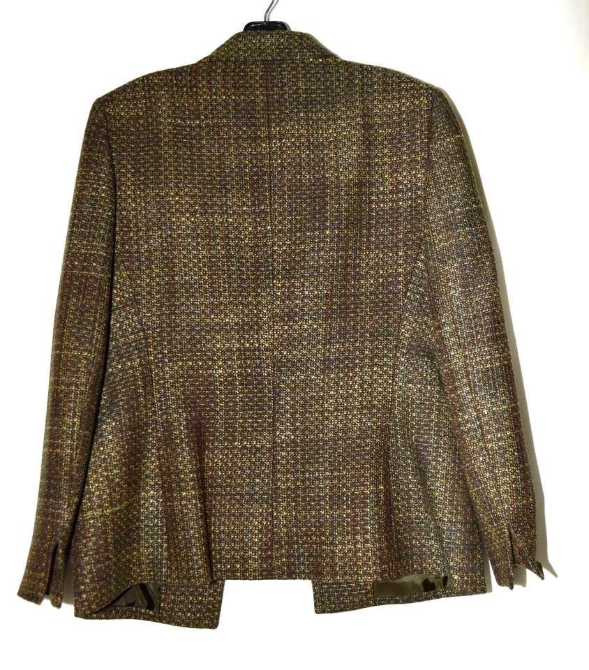 Kasper Green Black Tweed Multi Pocket Open Front Womens Blazer Jacket Size 10 - Image 3 of 4