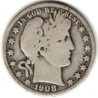 1908 O Barber Half dollar grades in VERY GOOD condition ~ FULL RIMS.  stk v 95
