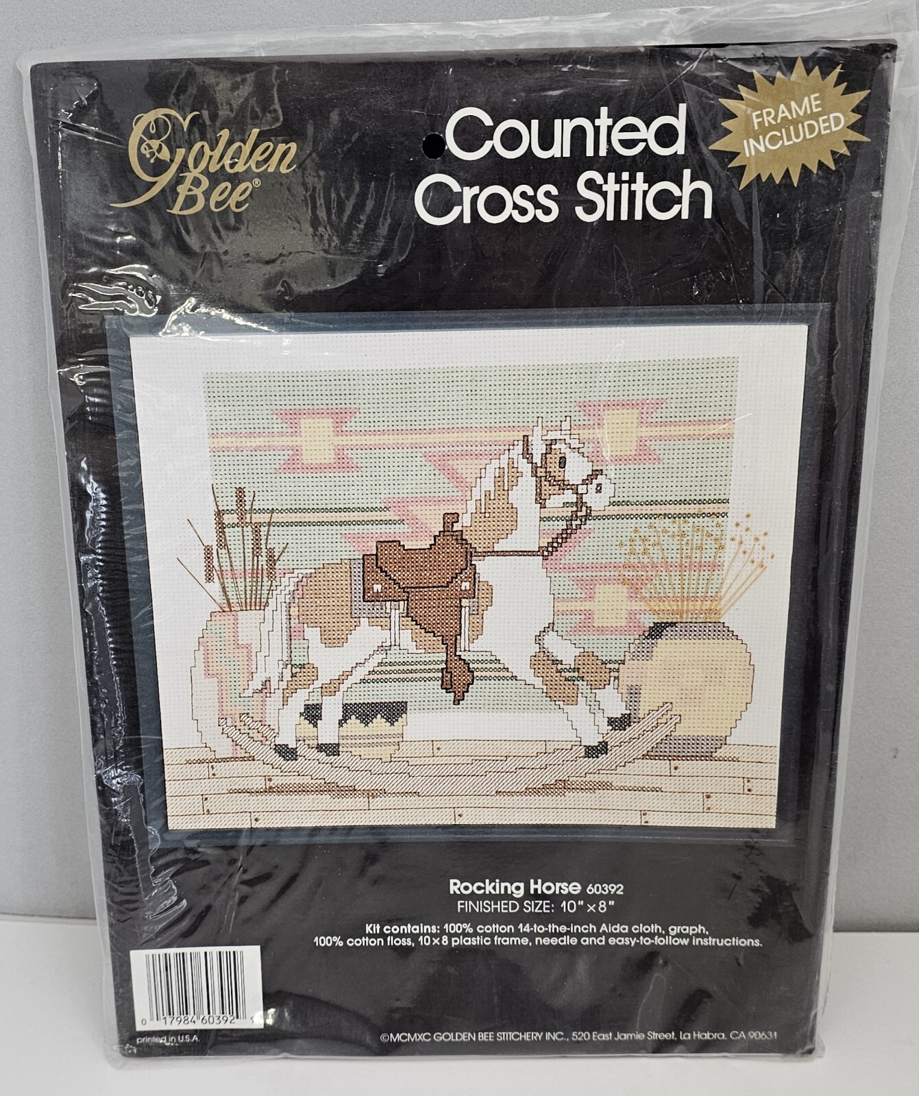 Golden Bee Rocking Horse Cross Stitch Kit with Frame #60392 - Open Package