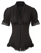 Women Victorian Puff Sleeve Shirt Steampunk Gothic Lace Up Blouse T Shirt Tops