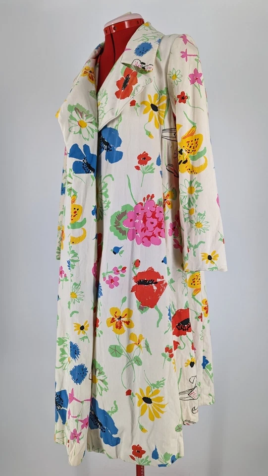 Chaqueta Bill Blass para Bond Street De Colección Años 60 Flor Acuarela Arte Denim Trinchera Mod Foto 4 de 4