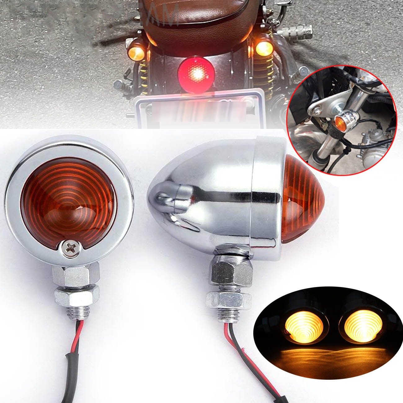 AUXITO LED Turn Signal Lights – Pair For Kawasaki Vulcan VN 900/500/1500, Smoked Lens