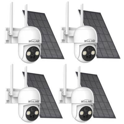 4MP Wireless Solar Battery Camera 4PCS Pan/Tilt WiFi Security Camera System