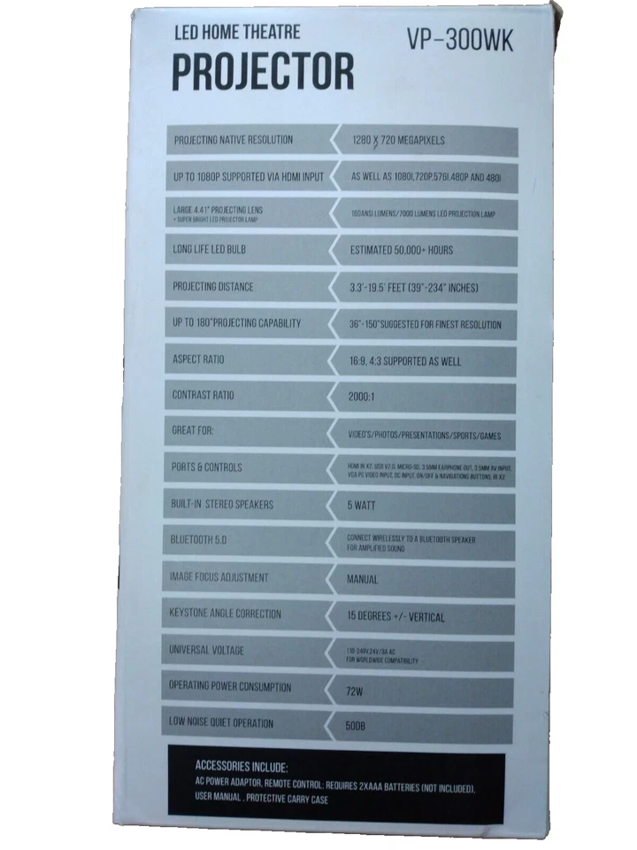 IMPECCA Portable Home Theatre Projector 720P HD LED 160 ANSI lumens up to 150" - Image 4 of 4