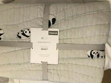 pottery barn kids Panda toddler quilt crib baby cotton linen embroidered
