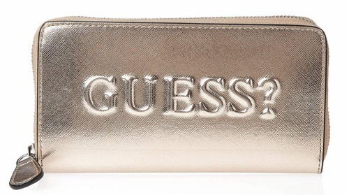 Nuevo Guess Women's rigden logotipo metálico Oro Rosa Bolsa Zip-Alrededor  Cartera | eBay