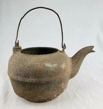 Antique Primitive Cast Iron Tea Kettle Goose Neck Country Farm House Barn Decor