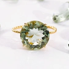 14K Solid Yellow Gold 5 Carat Natural Green Amethyst Solitaire Engagement Ring