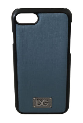 DOLCE & GABBANA Phone Case Cover Blue Leather Silver DG Logo iPhone 7 RRP $200