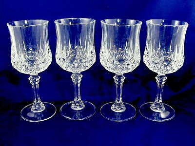 Cris D'Arques Durand Longchamp 4 Water Goblets Clear 7 1/8'' 8 oz France