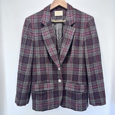 Vtg Pendleton Virgin Wool Blazer Women 8 Red Gray Anderson Scottish Tartan Plaid