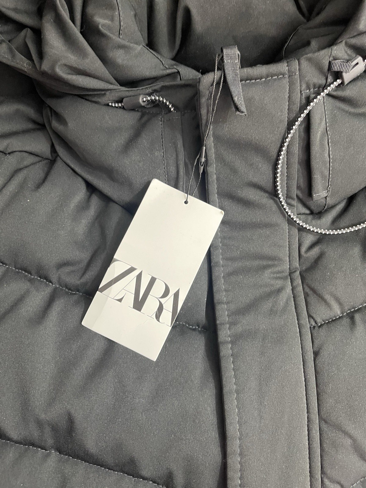 Zara Men’s Size Large  Black Longline Quilted High Collar Hooded Puffer Coat thumbnail 15