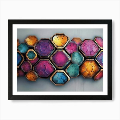 Bunte und strukturierte Sechsecke und gerahmtes Wandbild Poster Leinwanddruck Bild