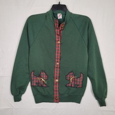Jerzees Schnauzer Scotty Dog Christmas Button Cardigan Sweater Large USA Made
