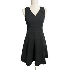 Banana Republic Dress Womens 4 Black Fit & Flare V Neck Knit Exposed Zip Back
