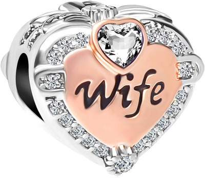 Rose Gold Wife Heart Love Charms with Clear Crystal Beads Compatible with Pandor