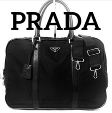 PRADA Black Nylon Tote Bag Saffiano Leather 2WAY A4 Size w/ Lock Key Authentic