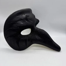 Venetian Dark Black Nasone Grezzo Long Nose Masquerade Glitter Swan Mask