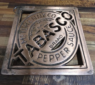 Vintage Tabasco Sauce Cast Iron Copper Trivet Farmhouse Kitchen Wall Hanging