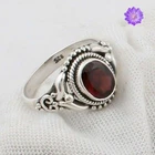 Red Garnet Gemstone 925 Sterling Silver Handmade Jewelry Ring Gift For