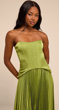 Lulus Makani Lime Green Satin Bustier Maxi Dress