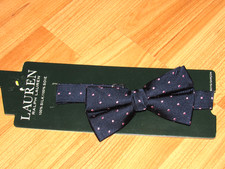 NWT New RALPH LAUREN Boy's 100 Silk Bow Tie Blue With Pink Dots Clasp On
