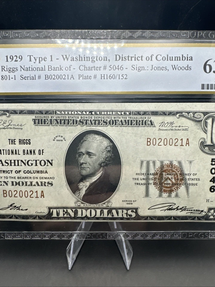 1929 $10 Riggs Nat'l Bank Washington, DC Fr. 1801-1 CH. 5046 Type 1 PCGS 63 Top - Image 3 of 4