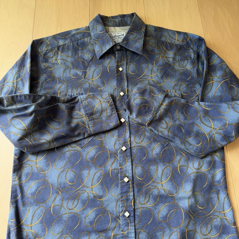 Camisa a Presión Rockmount Ranchwear Mediana Azul Cuerda Vaquero Occidental Hecha en EE. UU. Foto 4 de 4