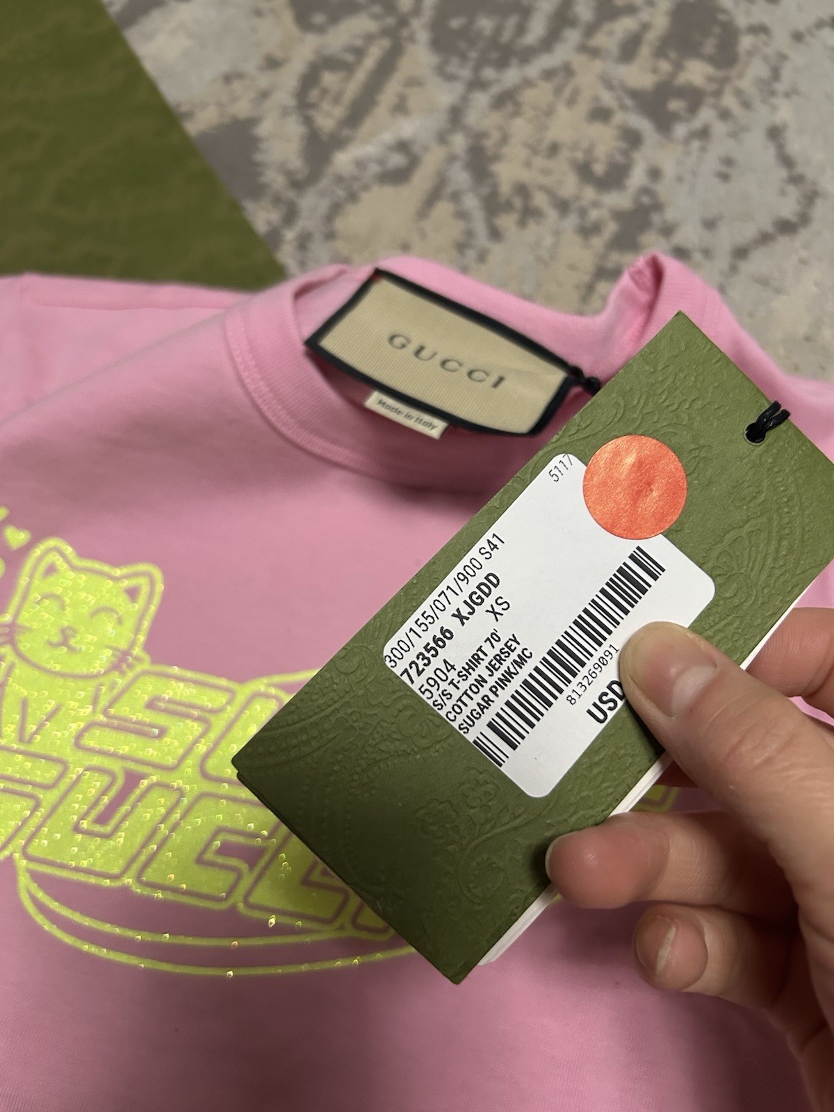 NWT Gucci Printed cotton jersey T-shirt Sz Small Color Sugar Pink thumbnail 5