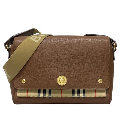 Auth Burberry Brown Beige Multi Leather Nylon Shoulder Bag