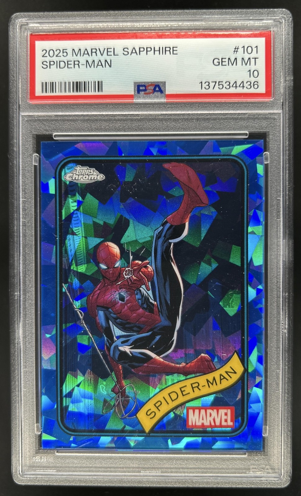 2025 Topps Chrome Marvel Sapphire Spider-Man #101 PSA 10 GEM MINT