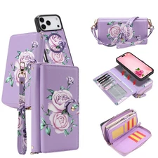 Crossbody Magnetic RFID Leather Wallet Case For iPhone 17 Pro Max 16 15 14 13 12