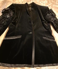 ESCADA VINTAGE EVENING BLAZER VELVET IN BLACK BEADED FLORAL APPLIQUE 38 M